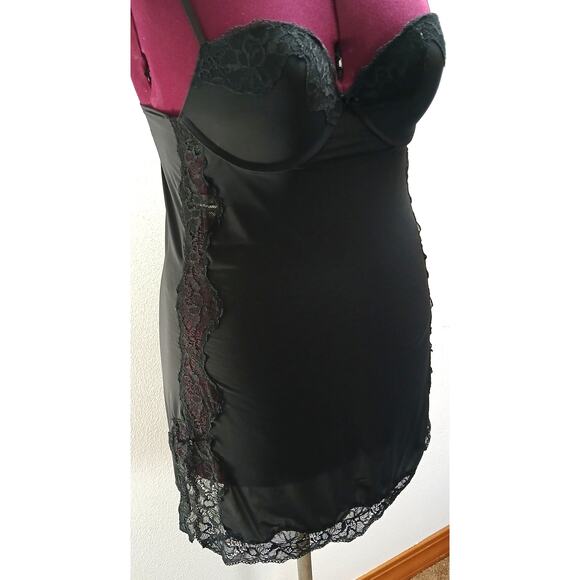 VS Padded Cup Mini Slip Dress 36C black underwire adjustable straps lace nylon - Picture 1 of 14